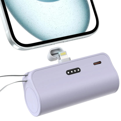 Fast Charging Mini Portable Charger 5000 mAh for IPhone, Built-in cables